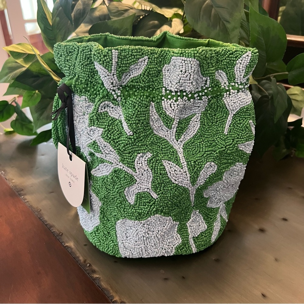 Kate Spade x Target Vibrant Beaded Green and Light Blue Bucket Bag NWT